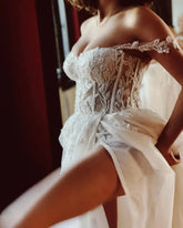 Vintage Off The Shoulder Sweetheart Lace Applique A Line Wedding Dresses Side Slit Formal Bridal Grown Vestidos De Noiva Mariage